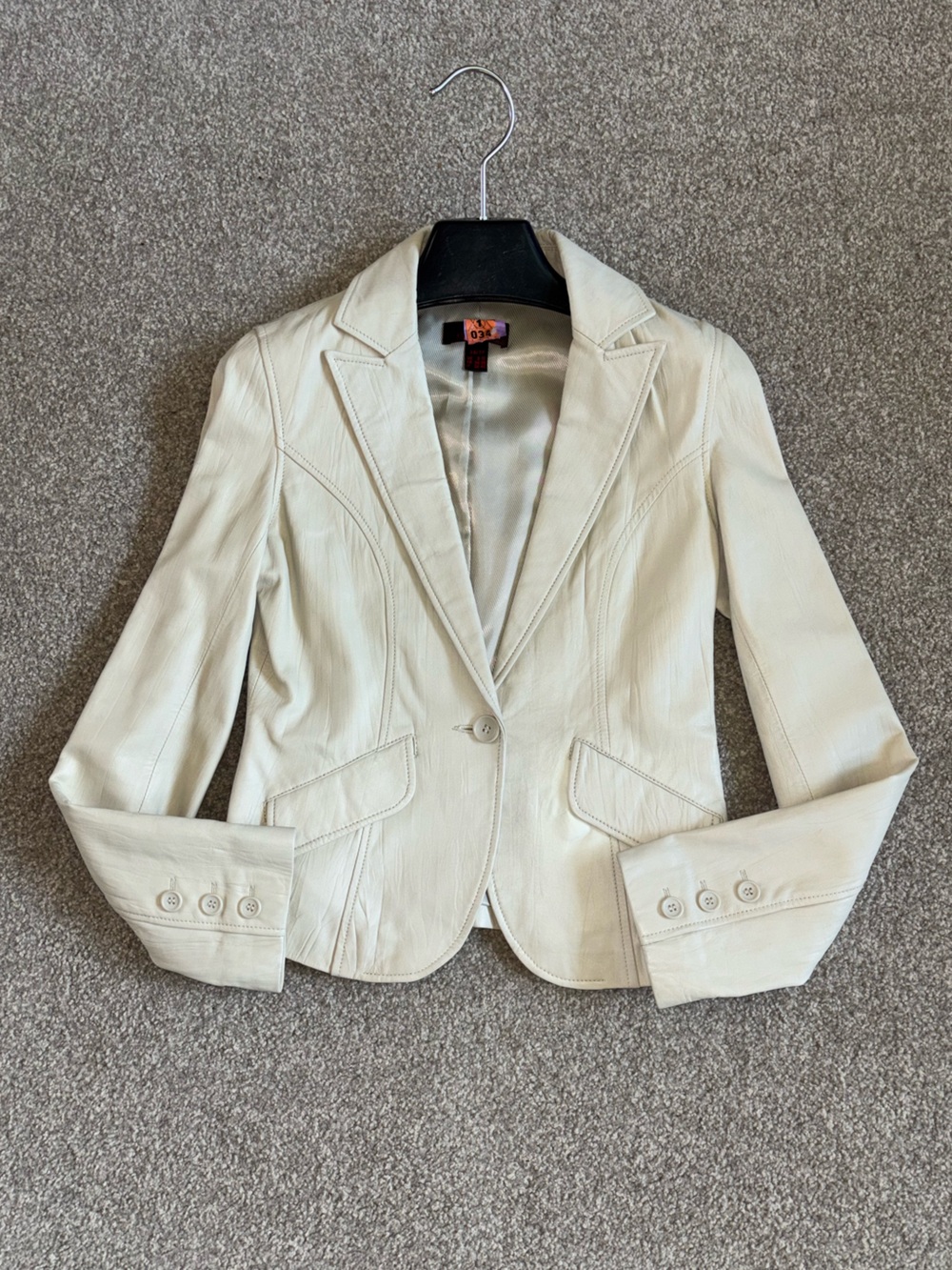 SizeXS- 100%GenuineLeather-DANIER-Y2K Cream Leather Blazer Jacket